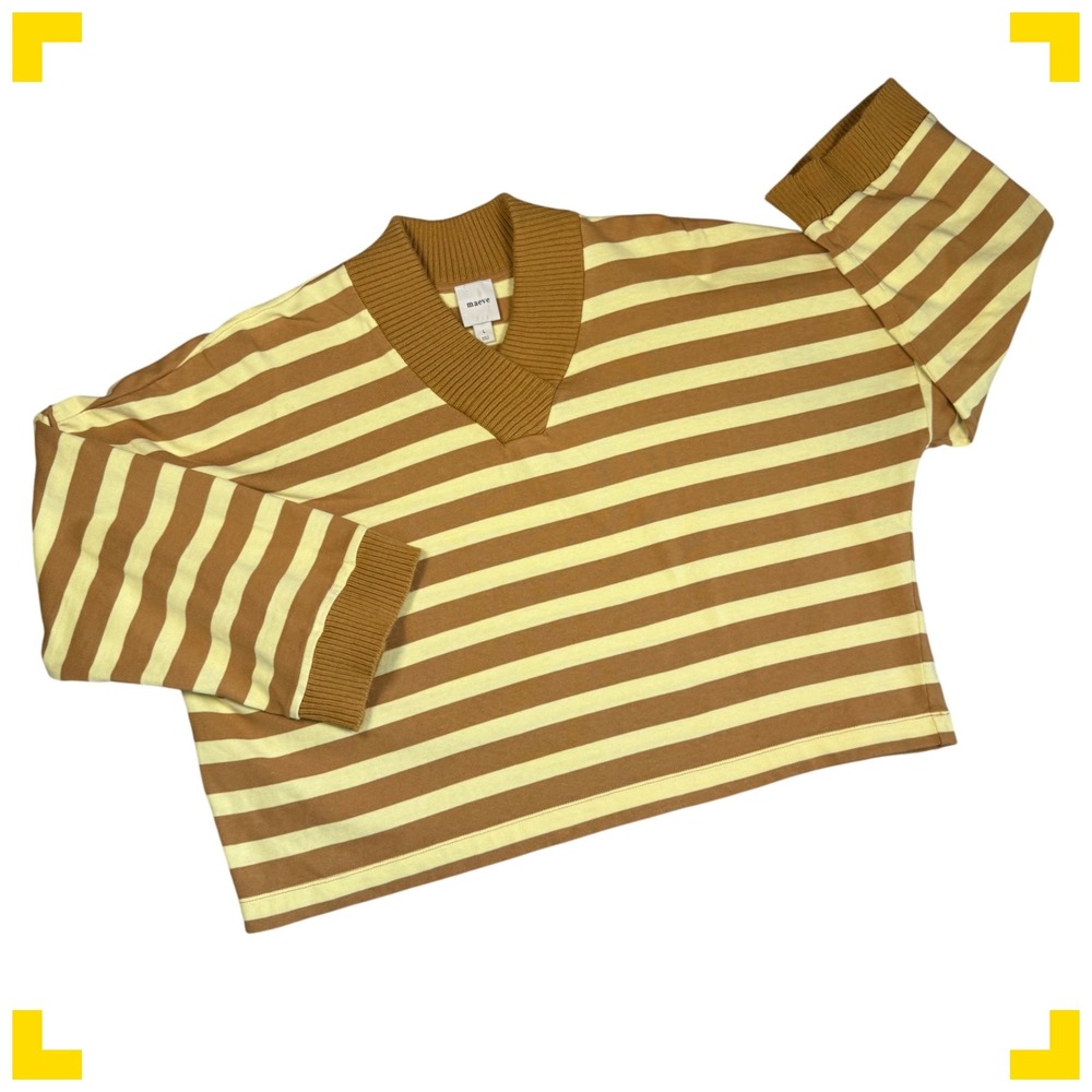 Maeve Anthropologie Striped V Neck‎ Long Sleeve Crop Top Womens Size L